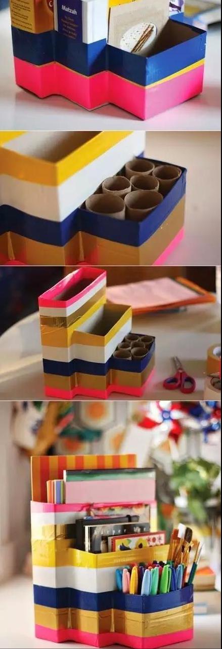 纸板自制收纳盒简单教程，家里的废弃纸板