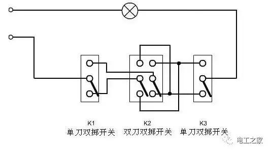 三联双控开关线路图，详解双控三控多控开关电路图
