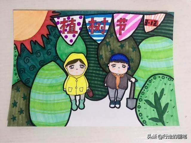 植树节儿童画难画的，植树节儿童画原创绘画