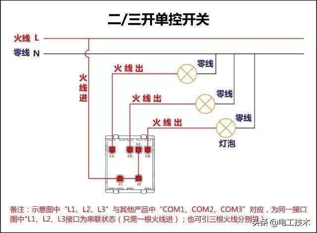 三开单控开关怎么接线，三开单控开关接线图详解