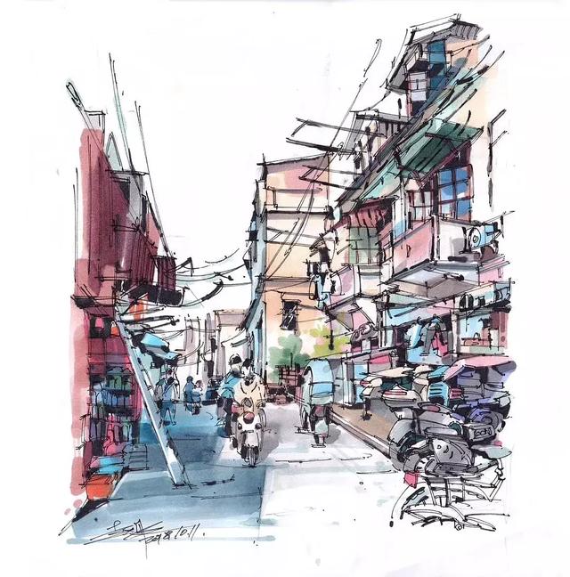 马克笔画画大师作品，他用马克笔画出了不一样的重庆
