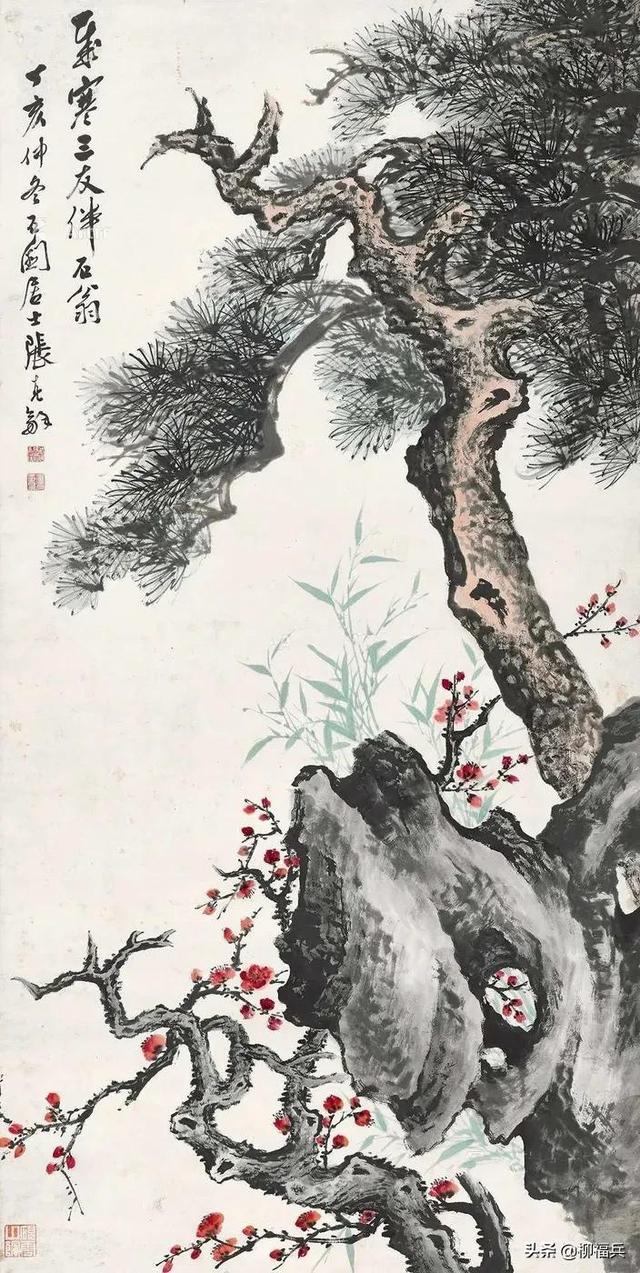 国画写意山水花鸟图精品，名家花鸟画岁寒三友图欣赏