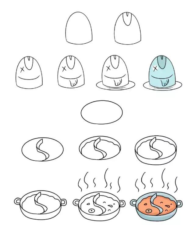重庆火锅简笔画，重庆火锅的简笔画画法（儿童画教程，好吃的火锅）