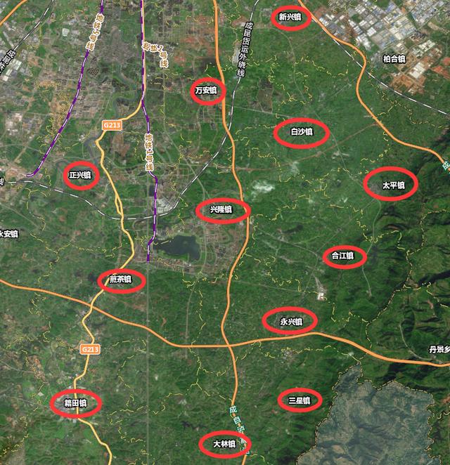 四川天府新区区域图，天府新区直管区原12镇卫星图像赏析