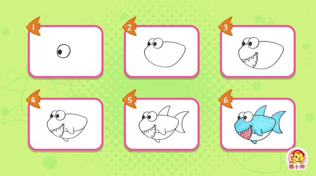 卡通鲨鱼怎么画，鲨鱼和蓝鲸的简单卡通画法（凶狠的鲨鱼图文教程）