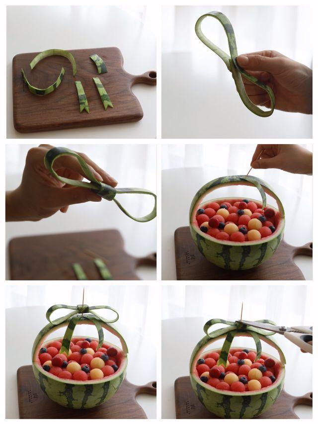 和夏天配一脸的西瓜篮子，西瓜好看的水果拼盘