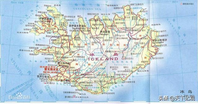 冰岛的地理位置以及邻国，北大西洋中的一个岛国
