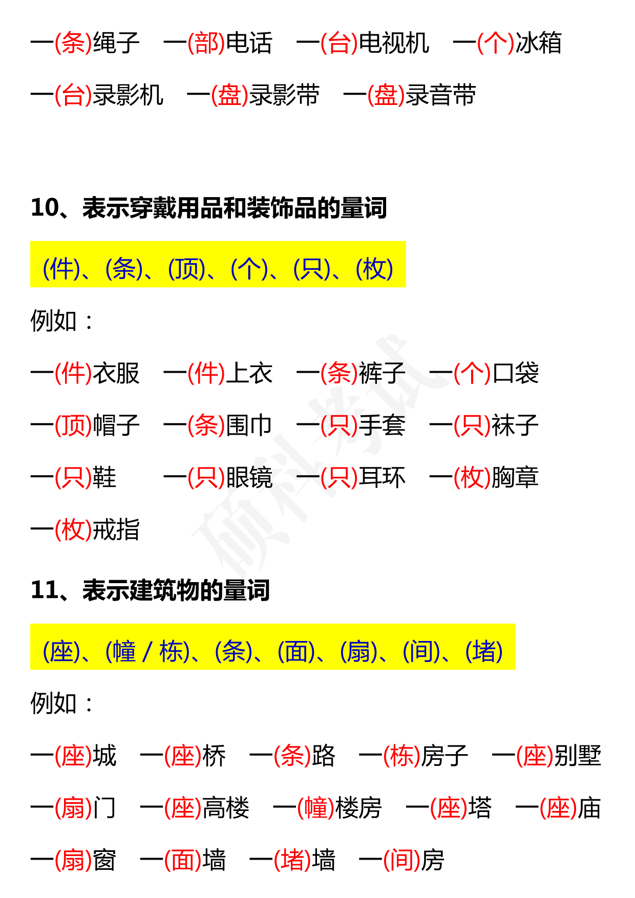 1-6年级语文十八类量词分类汇总，数量词分类