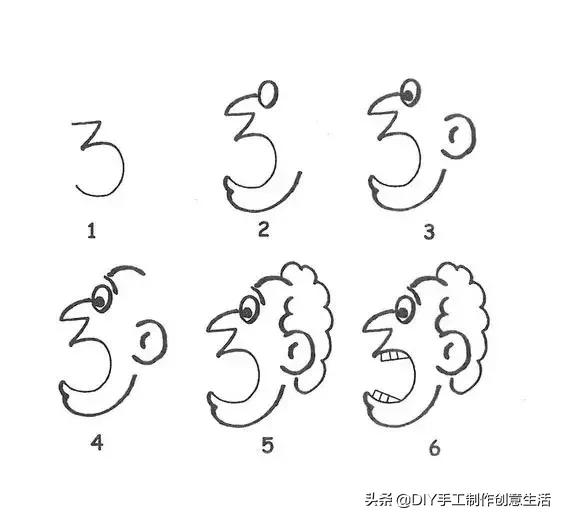 数字动物简笔画，数字小动物简笔画简单又漂亮（用数字1到6画各种小动物）