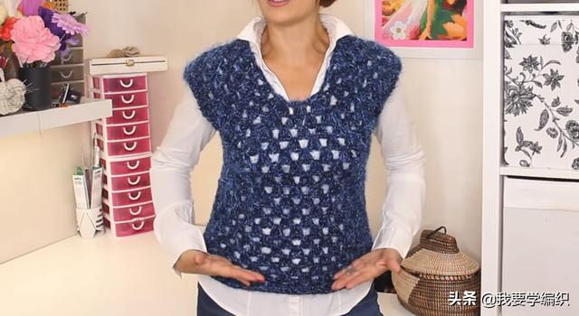 韩版外穿宽松背心编织教程，这种款式的背心也很好看