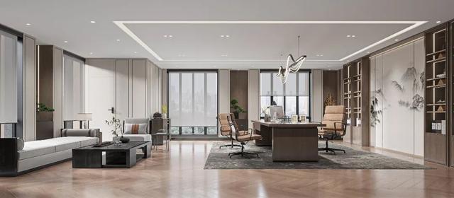 办公室工装设计效果图，工装案例420m²新中式办公室设计