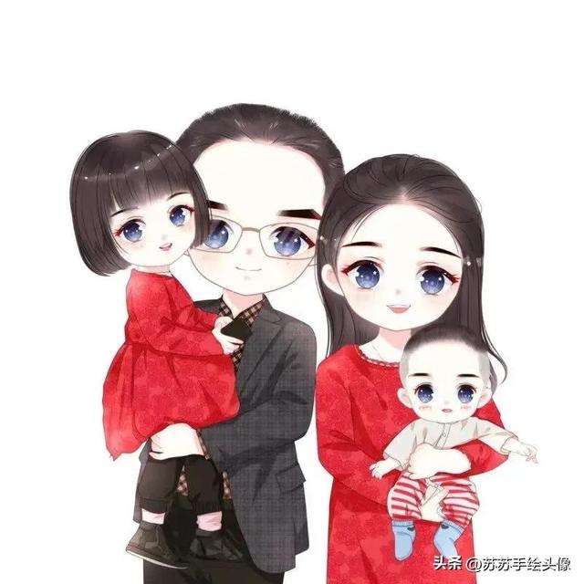 一家三口漫画头像，卡通全家福头像一家三口