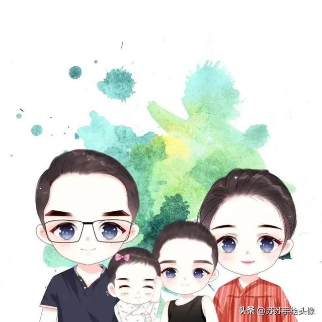 一家三口漫画头像，卡通全家福头像一家三口