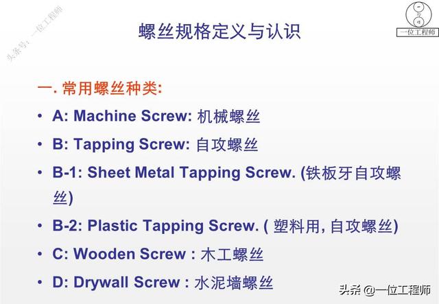 常见螺丝规格大全，5类螺钉图解4种螺纹应用