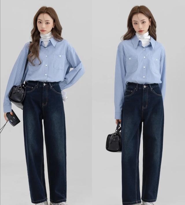 蓝色阔腿牛仔裤穿搭，这“3个要点”穿搭