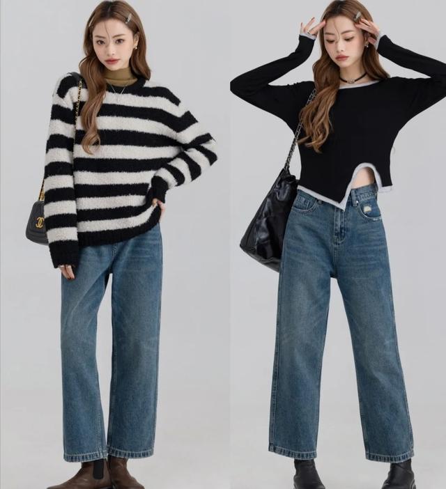 蓝色阔腿牛仔裤穿搭，这“3个要点”穿搭