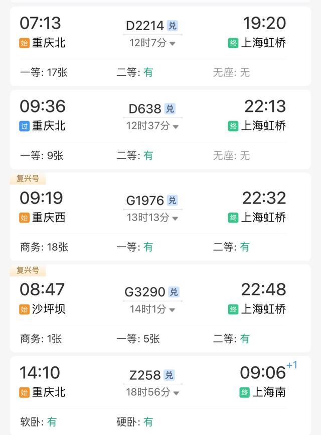 重庆到上海k73列车表，重庆直达上海的列车Z258次