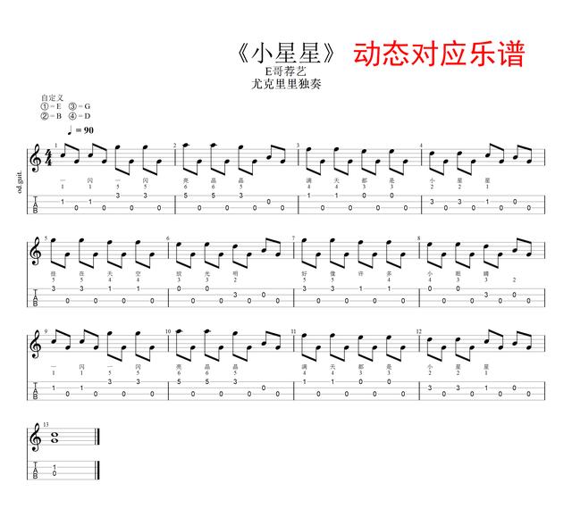 尤克里里小星星简谱，尤克里里入门小星星谱子（小星星 简谱）