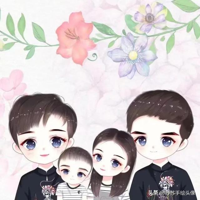 一家三口漫画头像，卡通全家福头像一家三口