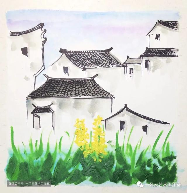 儿童创意画油菜花，儿童创意美术-江南春景油菜花