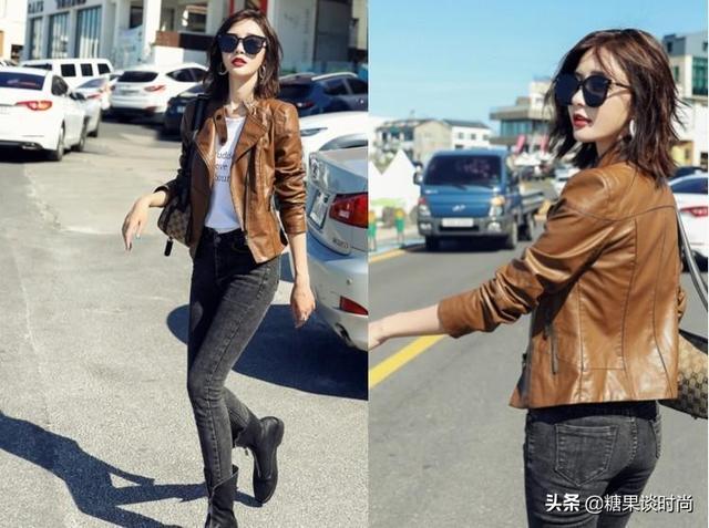 春天炫酷小皮衣，关晓彤夏季裤子穿搭