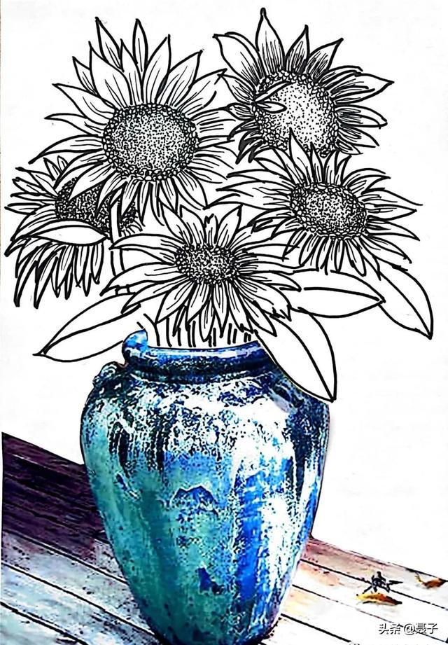 儿童创意绘画花瓶和花，儿童创意美术作品《花与花瓶》