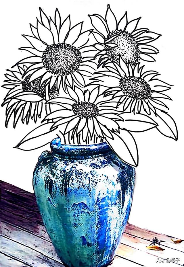 儿童创意绘画花瓶和花，儿童创意美术作品《花与花瓶》