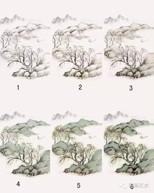 二十种山水画技法，图文示范山水画设色技法