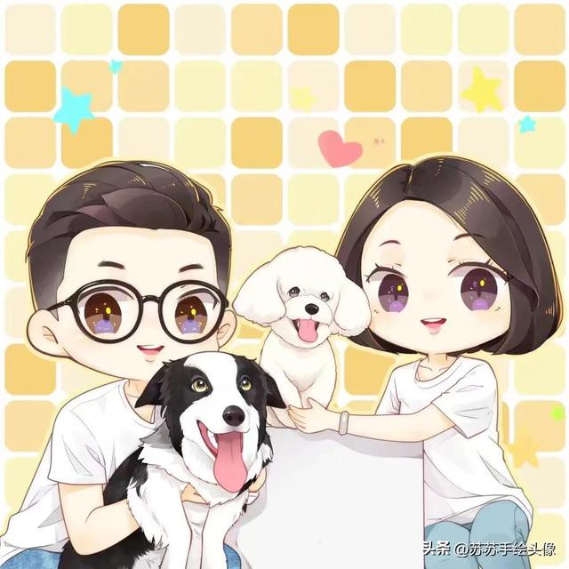 一家三口漫画头像，卡通全家福头像一家三口
