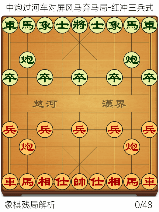 象棋后手屏风马对中炮巡河车布局，象棋开局阵式的判断