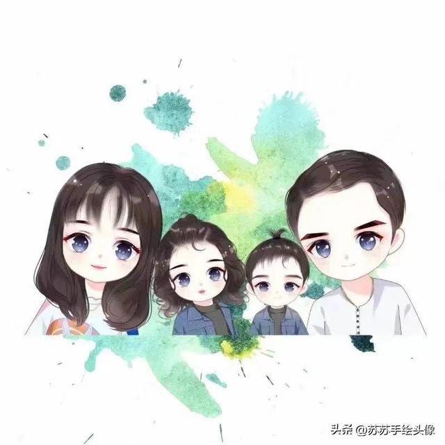 一家三口漫画头像，卡通全家福头像一家三口