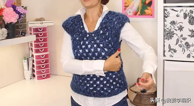 韩版外穿宽松背心编织教程，这种款式的背心也很好看
