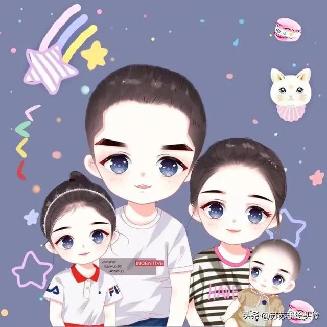 一家三口漫画头像，卡通全家福头像一家三口