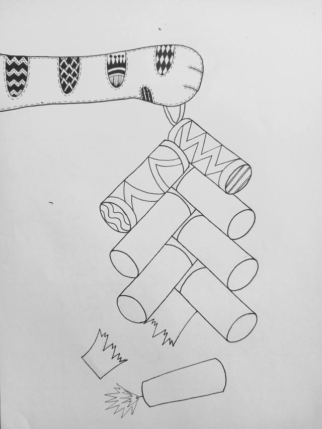 如何画鞭炮简单漂亮，一分钟画串鞭炮