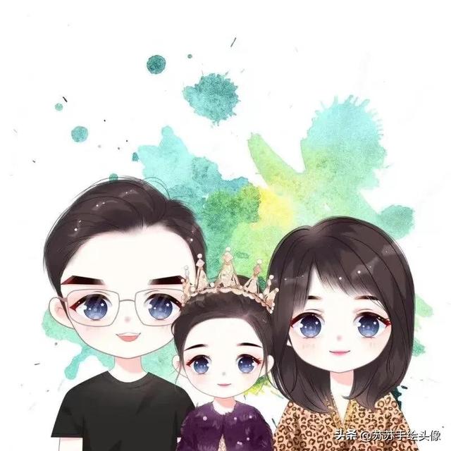 一家三口漫画头像，卡通全家福头像一家三口