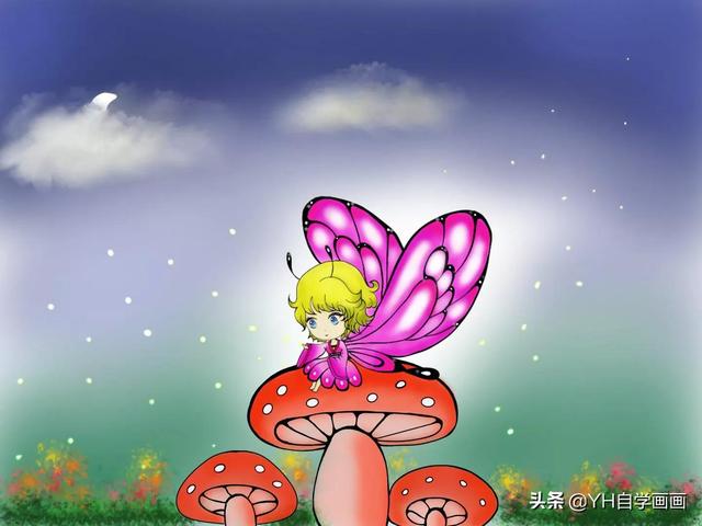 一幅小山水画蝴蝶的八种画法，一组3张蝴蝶精灵的绘画过程详解