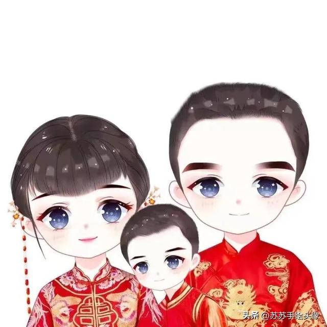 一家三口漫画头像，卡通全家福头像一家三口