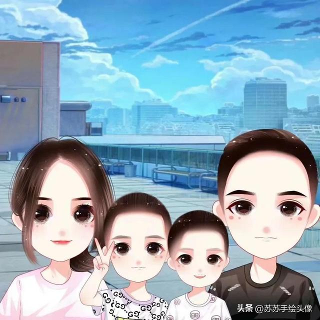 一家三口漫画头像，卡通全家福头像一家三口