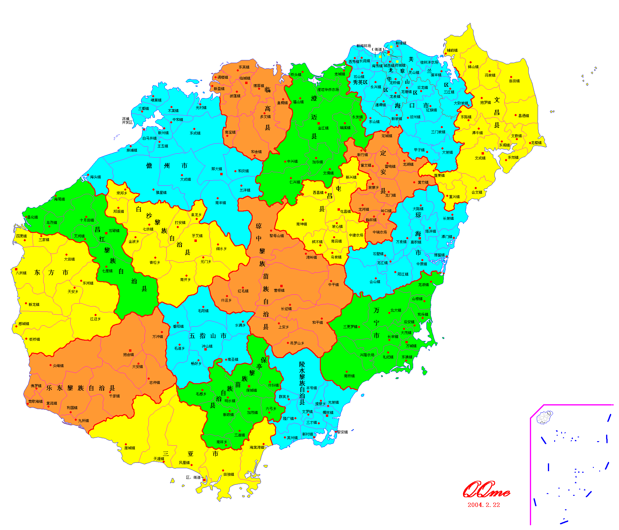 海南地图高清版大图，海南省十八个市县的地图（《中国各省份高清版大图》组图）