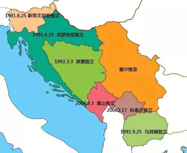 南斯拉夫解体成了哪个国家，解体后一分为七