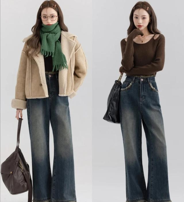 蓝色阔腿牛仔裤穿搭，这“3个要点”穿搭