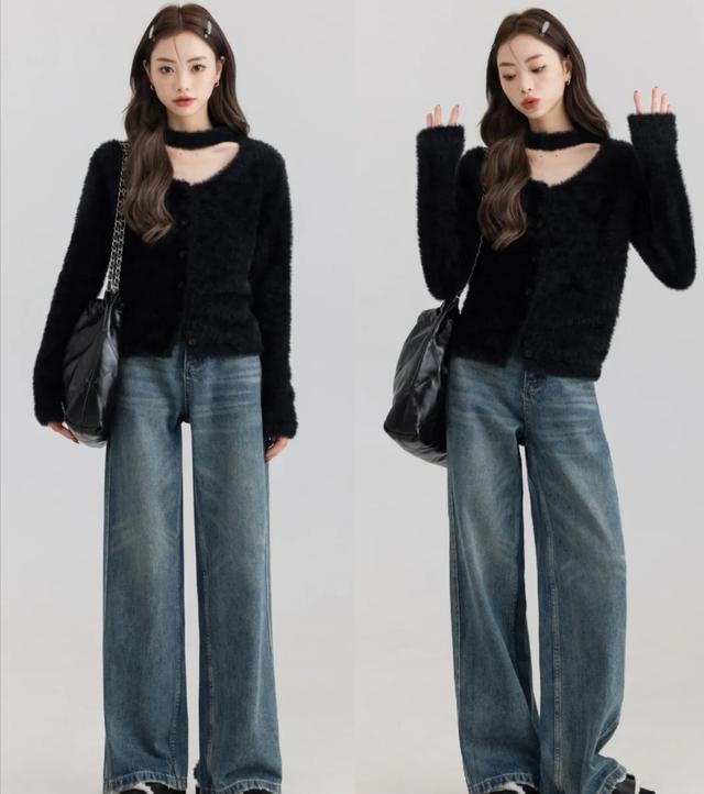 蓝色阔腿牛仔裤穿搭，这“3个要点”穿搭