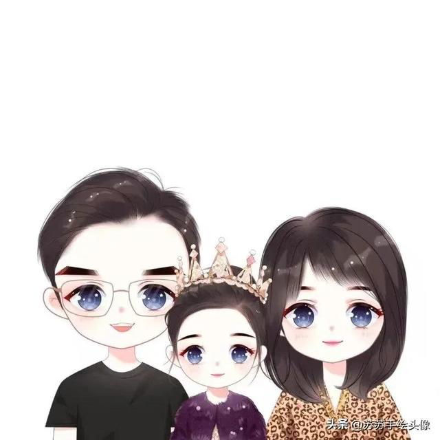 一家三口漫画头像，卡通全家福头像一家三口