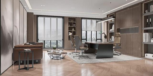 办公室工装设计效果图，工装案例420m²新中式办公室设计