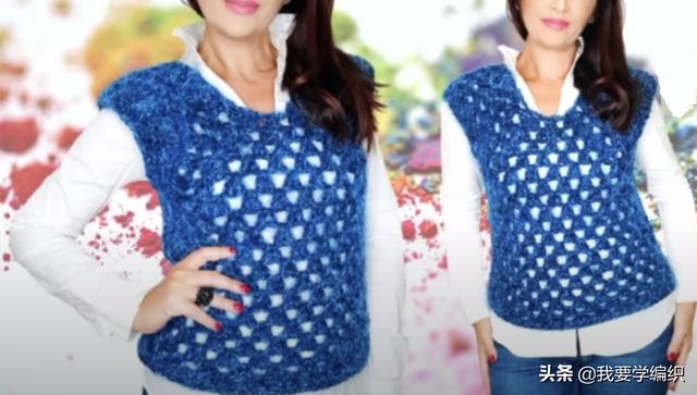 韩版外穿宽松背心编织教程，这种款式的背心也很好看