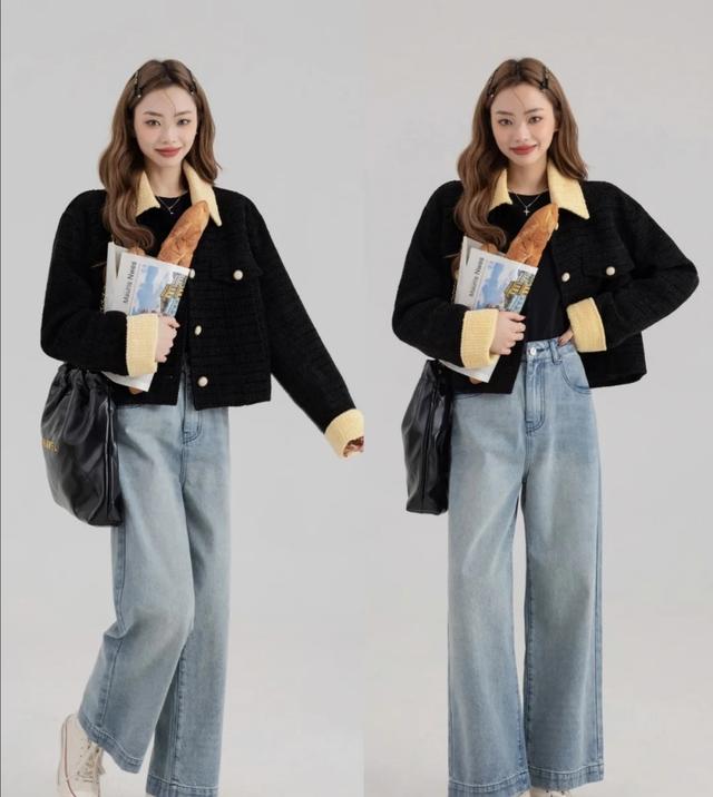 蓝色阔腿牛仔裤穿搭，这“3个要点”穿搭