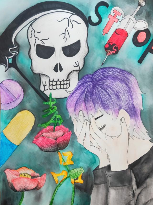 青少年禁毒主题绘画，看看学生娃手绘的禁毒漫画