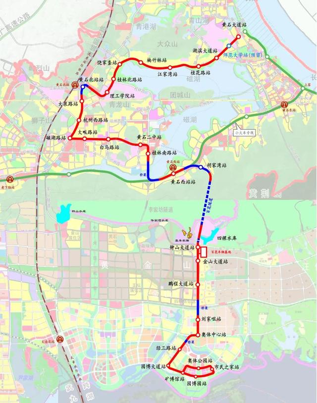 湖北黄石有轨电车路线图，13.6公里、设站17座