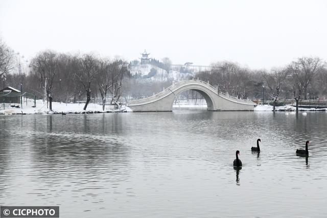 河北省保定市涞水县天鹅湖风景区，雪后天鹅湖美景如画