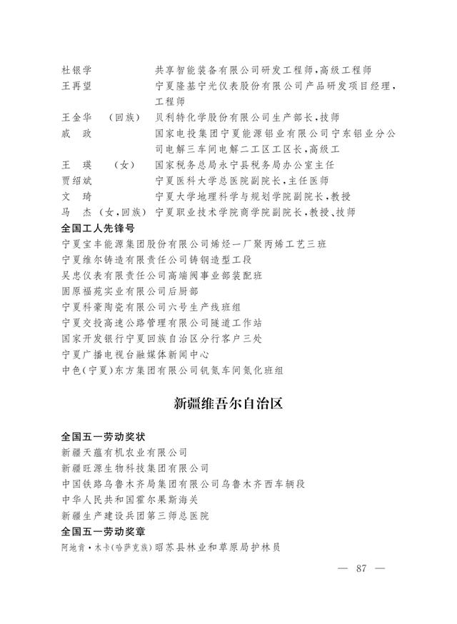 全国五一劳动奖章，2022年全国五一劳动奖章公示（2023年全国五一劳动奖和全国工人先锋号名单公布）